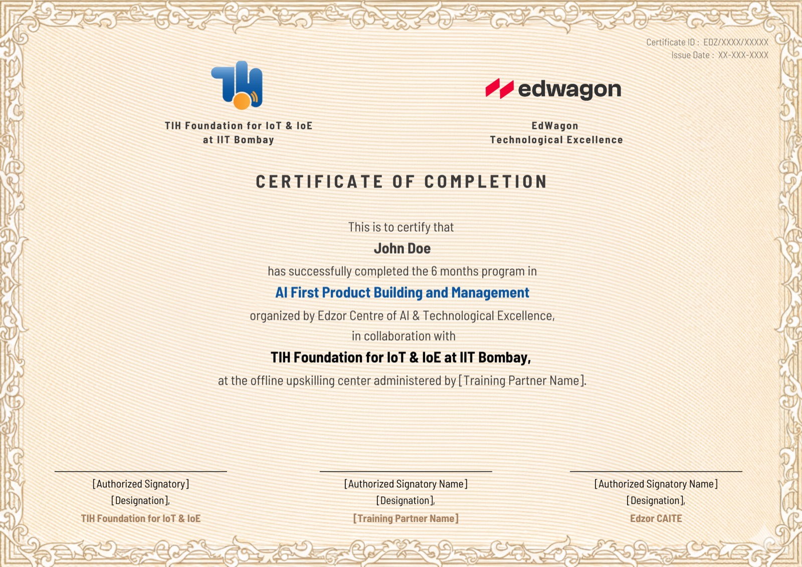 Sample TIH at IIT Bombay × EdWagon certificate